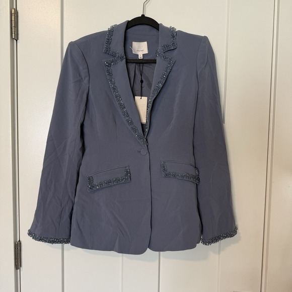 Cinq a Sept Kayden Beaded Blazer NEW Jacket Women's Size 0 $697 Blue Slate NWT - Picture 4 of 11